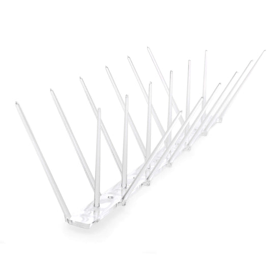 A 33.3cm strip of Ecogreen clear polycarbonate bird spike on a white background.