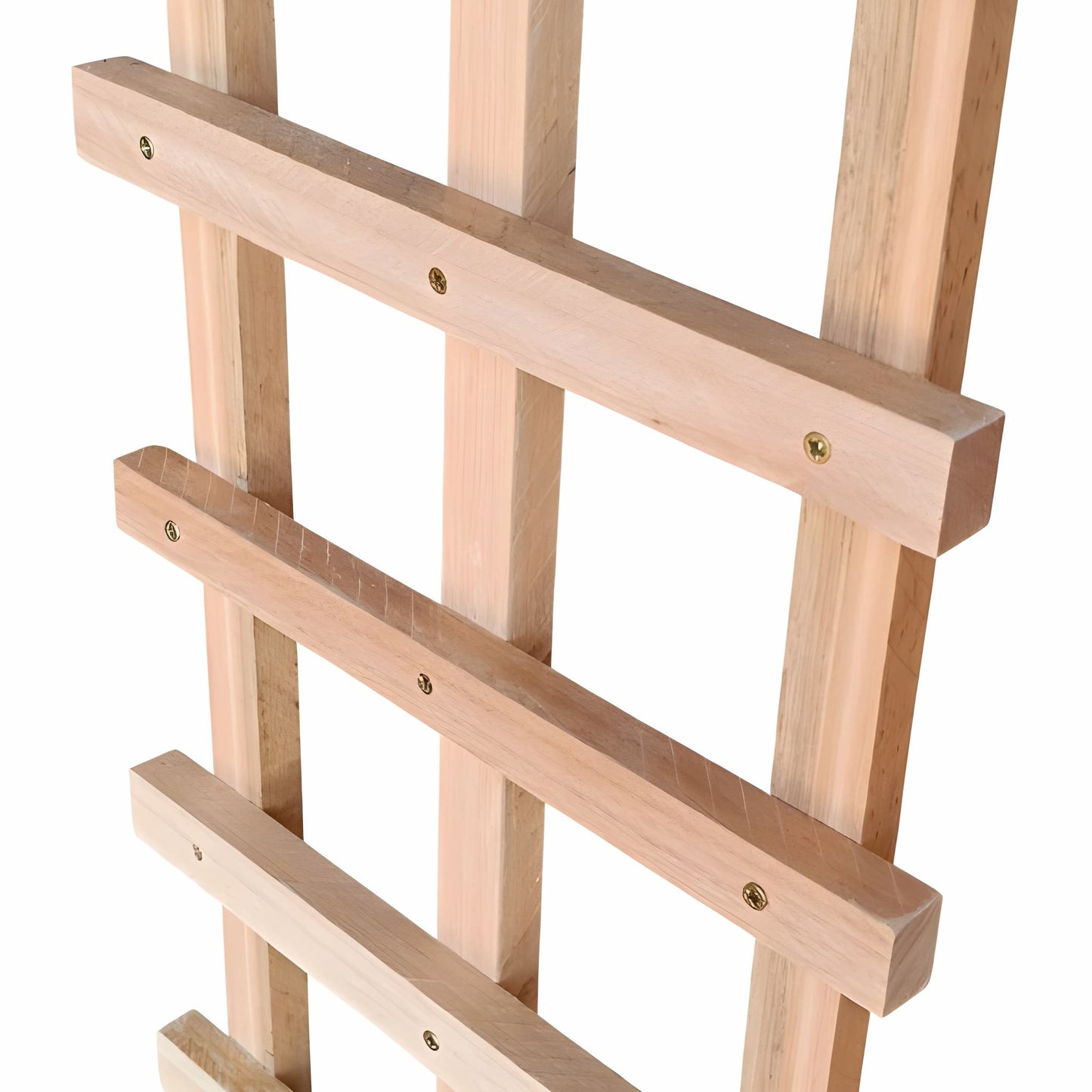 Detailed side angle highlighting the natural, rot-resistant Saligna wood grain of the Ecogreen trellis.