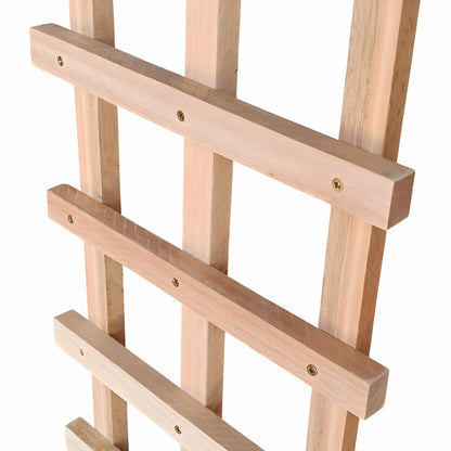 Detailed side angle highlighting the natural, rot-resistant Saligna wood grain of the Ecogreen trellis.
