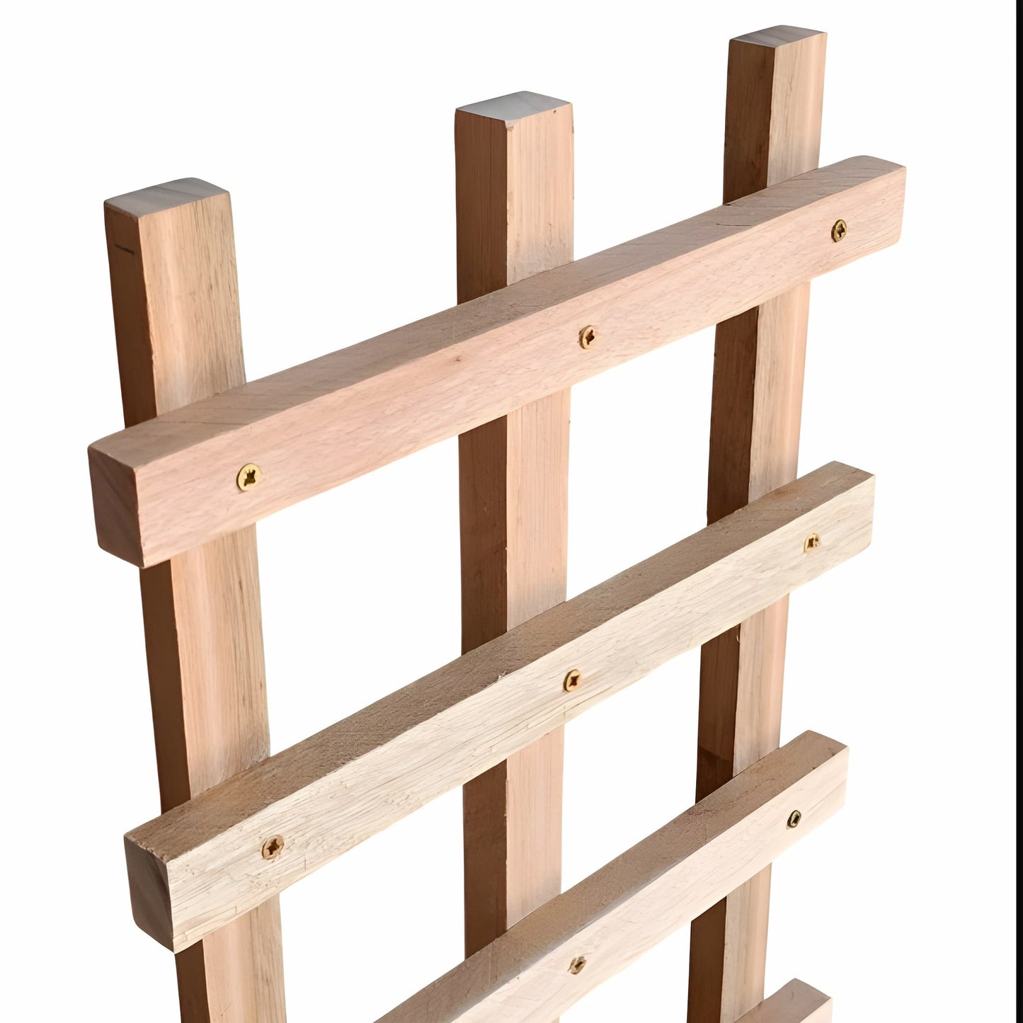 Close up showing the solid Saligna timber and secure screw construction of the Ecogreen garden trellis.